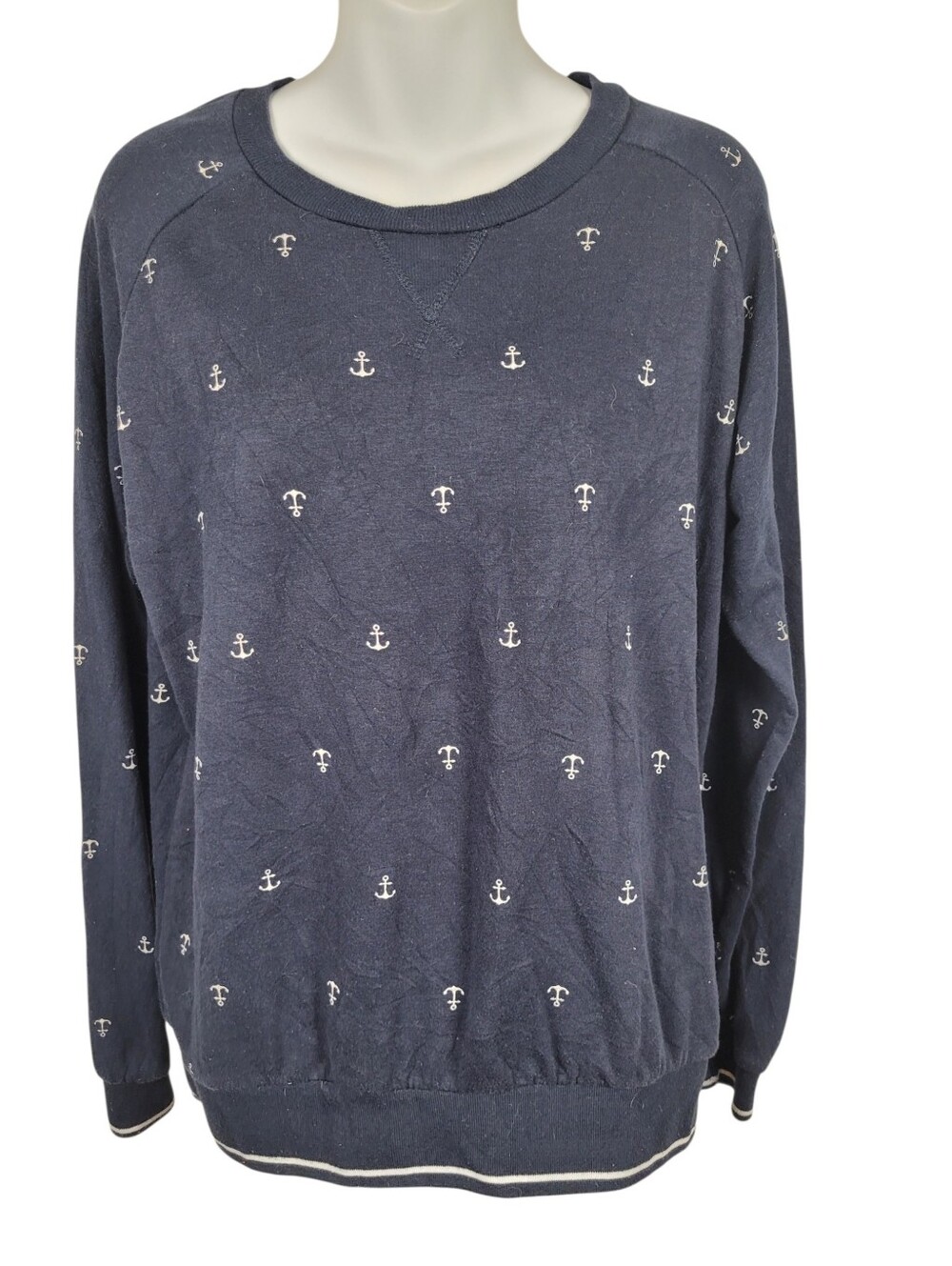 2/$20 Ardene Navy Blue White Anchor Sweatshirt Top Size: Large